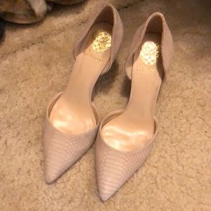 Vince Camuto Cream Snake Print Heels